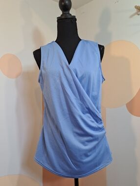 Sleeveless Draped V-Neck Tank Top - Light Blue